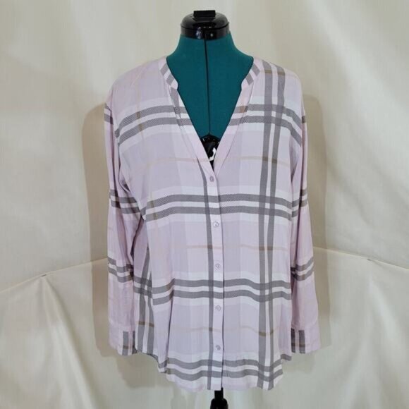 Soft Joie Dane Plaid Blouse in Iris & Porcelain - Size Large - Picture 3 of 10